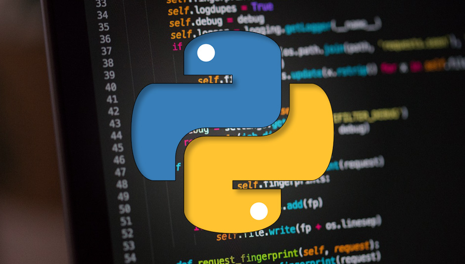 Python logo and python code in the background